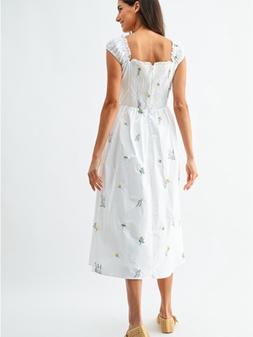 Camellia White Floral Embroidered Midi Dress - Picture 2 of 4